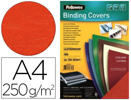 Fourniture de bureau : Couverture fellowes grain cuir 250g format a4 coloris rouge paquet 100 