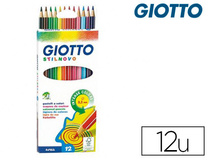 Fournitures de bureau : Crayon couleur giotto stilnovo hexagonal 68mm mine qualité supérieure 33mm coloris vifs intenses étui de 12 