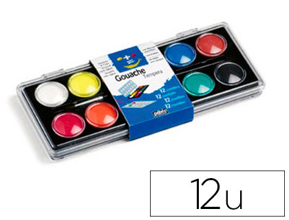 Fournitures de bureau : Gouache pébéo pastille 30mm diamètre boîte 12 coloris + 1 pinceau