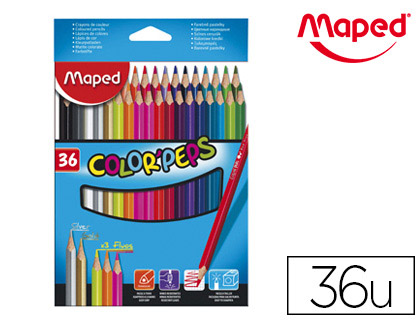 Fournitures de bureau : Crayon couleur maped color pep's triangulaire mine tendre résistante sans écharde coloris lumineux étui de 36