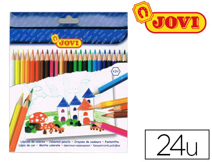 Fournitures de bureau : Crayon couleur jovi bois hexagonal 175mm mine 75mm couleurs vives étui de 24 