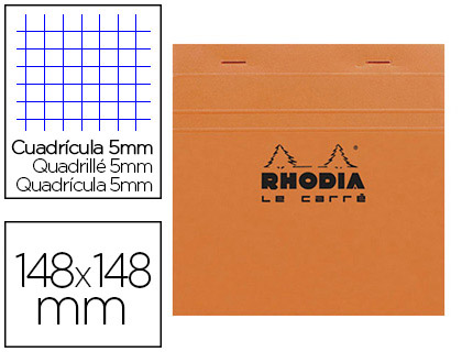 Fourniture de bureau : Bloc bureau rhodia papier vélin surfin couverture enduite enveloppante 148x148mm 80f détachables 80g 5x5mm orange