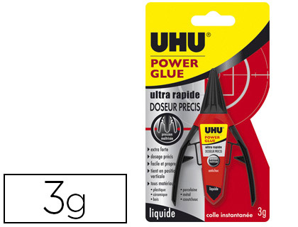 Fournitures de bureau : Colle rapide uhu power glue doseur flacon 3g