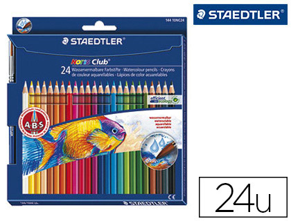Fournitures de bureau : Crayon couleur staedtler noris club aquarell mine 3mm abs anti-casse pinceau inclus coloris vifs étui de 24 
