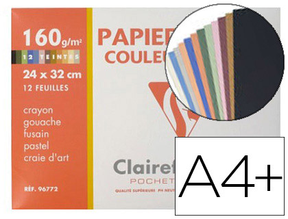 Fournitures de bureau : Papier dessin clairefontaine couleur travaux de découpage gouache pastel 160g a4+ coloris pastel pochette de 12