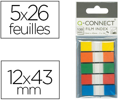Fournitures de bureau : Marque-pages q-connect mini kit poche 12x44mm 130f coloris assortis bleu rouge jaune vert orange lot 5x26 