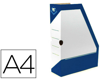 Fournitures de bureau : Porte-revues fast carton blanc pan coupé 335x250x80mm impression couleur vernie 2 trous de préhension livré à plat bleu