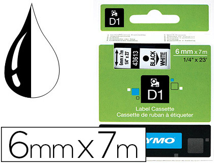 Fournitures de bureau : Ruban titreuse dymo d1 6mmx7m coloris impression noir/blanc