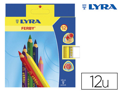 Fournitures de bureau : Crayon couleur lyra ferby triangulaire 120mm extrémité fermée usage économe mine 625mm diamètre étui de 12 