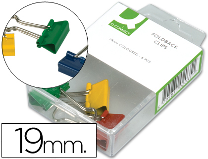 Fournitures de bureau : Pince q-connect double clip largeur 19mm coloris assortis boîte de 6 