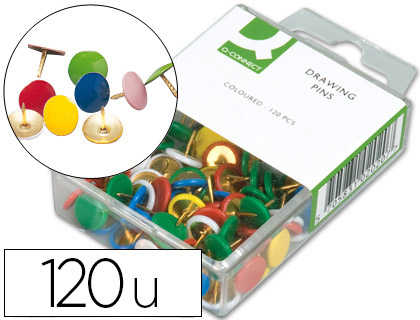 Fournitures de bureau : Punaise q-connect diamètre 10mm coloris assortis boîte de 120 