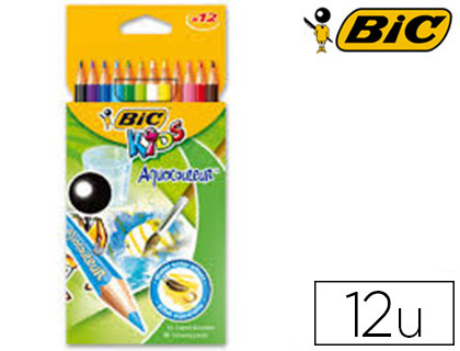 Fournitures de bureau : Crayon bic kids aquacouleur hexagonal mine aquarelle très pigmentée effet peinture aquarelle couleurs vives étui de 12