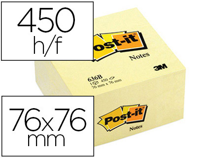 Fournitures de bureau : Bloc-notes post-it cube 76x76mm 450f repositionnables coloris jaune