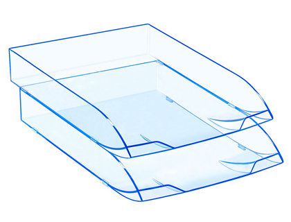 Fournitures de bureau : Corbeille à courrier cep polystyrène rigide superposable supports étiquettes patins caoutchouc 370x270x61mm ice blue