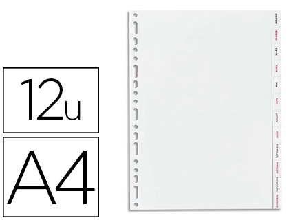 Intercalaire mensuel Oxford polypropylène souple 12 positions A4 coloris gris
