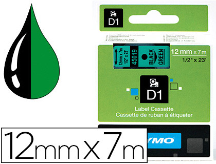 Fournitures de bureau : Ruban titreuse dymo d1 12mmx7m coloris impression noir/vert
