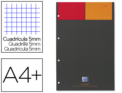 Fourniture de bureau : Bloc bureau oxford notepad optik paper agrafé en tête dos carton rigide a4+ 210x320mm 160 pages 80g 5x5mm coloris gris