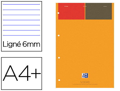 Fournitures de bureau : Bloc bureau oxford notepad optik paper agrafé en tête dos carton rigide a4+ 210x320mm 160 pages 80g ligné coloris orange
