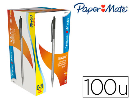 Paper Mate InkJoy 100RT - Stylo à Bille Rétractable - Pointe moyenne (1,0 mm) - Noir - Pack de 100
