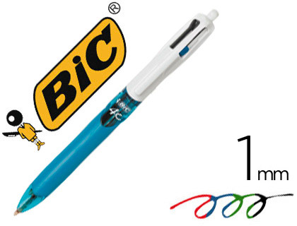 BIC 4 Couleurs Grip - Stylos-Bille Rétractables - Pointe Moyenne (1 mm) - Corps Blanc/Bleu
