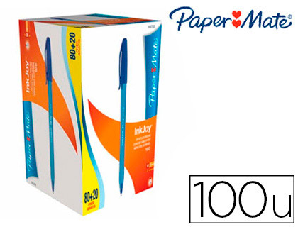 Paper Mate InkJoy 100 - Stylo à Bille - Pointe moyenne (1,0 mm) - Bleue - Pack de 100
