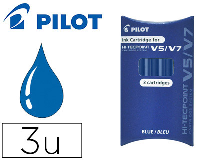 Fournitures de bureau : Recharge pilot roller v5 et v7 niveau encre liquide visible écologique régulateur débit coloris bleu set de 3 