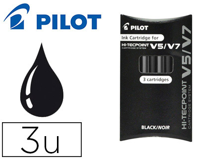 Fournitures de bureau : Recharge pilot roller v5 et v7 niveau encre liquide visible écologique régulateur débit coloris noir set de 3