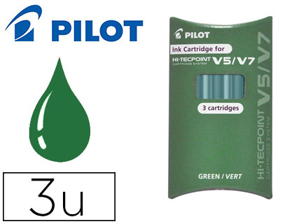 Fournitures de bureau : Recharge pilot roller v5 et v7 niveau encre liquide visible écologique régulateur débit coloris vert set de 3 