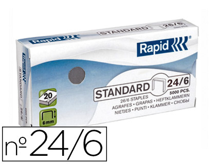Papeterie Scolaire : Agrafe rapid standard 24/6 cuivrée fil souple confort capacité 20f boîte 5000 