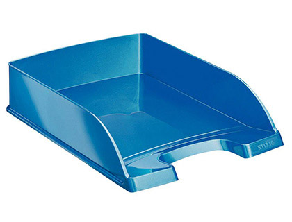 Fournitures de bureau : Corbeille à courrier leitz wow polypropylène lisse brillant parois hautes capacité 600f a4 coloris bleu