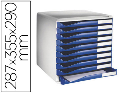 Fourniture de bureau : Module classement leitz 10 tiroirs a4+ 4 hauteurs interchangeables coloris gris/bleu