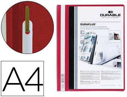 Chemise durable duraplus documents non perforés a4 21x29,7cm lamelle extra large couverture transparente coloris rouge