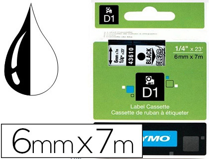 Fournitures de bureau : Ruban titreuse dymo électronique standard d1 6mmx7m coloris impression noir/transparent