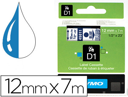 Fournitures de bureau : Ruban titreuse dymo électronique standard d1 12mmx7m 31g coloris impression bleu/transparent