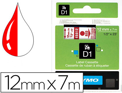 Fournitures de bureau : Ruban titreuse dymo électronique standard d1 12mmx7m 31g coloris impression rouge/transparent