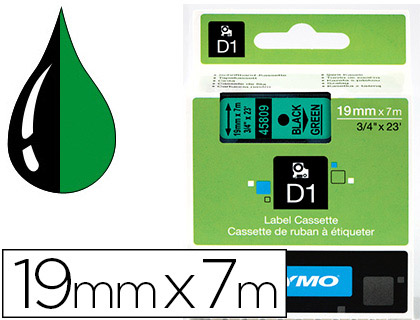 Fournitures de bureau : Ruban titreuse dymo électronique standard d1 19mmx7m 23g coloris impression noir/vert