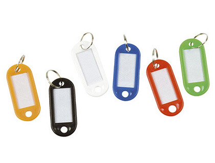 Fournitures de bureau : Porte-clés safetool étiquette attache anneau métal 54x22mm coloris assortis sachet de 20