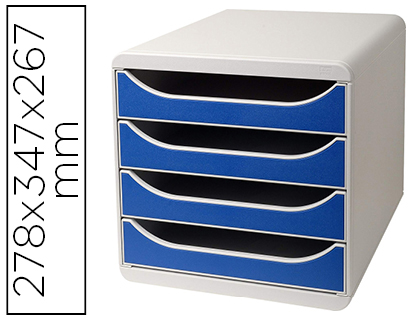Fourniture de bureau : Module classement exacompta big box 4 tiroirs ouverts monobloc ultra rigide 347x278x267mm coloris gris/bleu