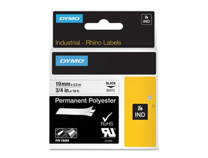 Fournitures de bureau : Ruban titreuse dymo industriel rhino support polyester permanent roll 19mmx55m coloris impression noir/blanc