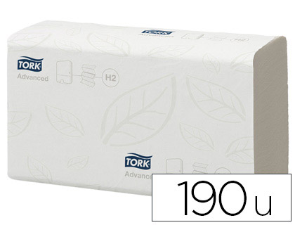 Fournitures de bureau : Essuie-mains tork h2 pliés en z motif torsade écolabel coloris blanc paquet 190 unités