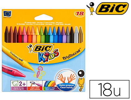 Fournitures de bureau : Crayon cire bic kids plastidécor 120mm résistant non salissant étui de 18 