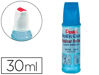 Fournitures de bureau : Colle pentel roll'n glue roulette caoutchouc papier carton inodore lavable transparente flacon 30ml