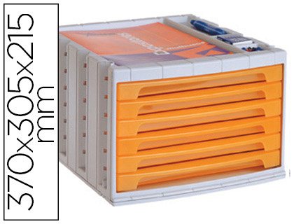 Fourniture de bureau : Module classement q-connect 6 tiroirs 370x305x215mm coloris orange transparent