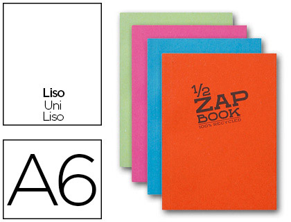 Fournitures de bureau : Bloc recyclé clairefontaine zap book encollé couverture cartonnée format a6 105x148mm 180f 80g uni 4 coloris