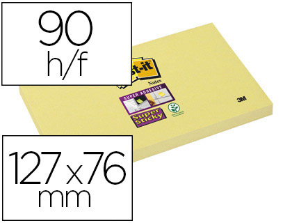 Fournitures de bureau : Bloc-notes post-it super sticky 127x76mm 90f repositionnables coloris jaune