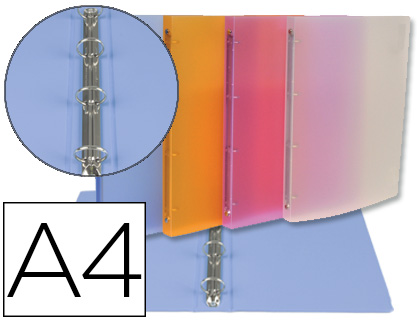 Classeur cahier viquel 4 anneaux ronds 20mm polypropylène propysoft translucide a4 245x315mm dos 25mm 6 coloris assortis