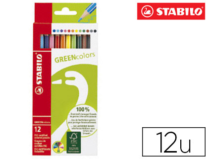 Fournitures de bureau : Crayon bois stabilo greencolors écologique finition vernis mat 175mm lutte contre déforestation étui de 12