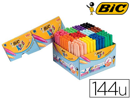 Fourniture de bureau : Feutre bic kids visacolor xl coloriage pointe extra-large bloquée couleurs vives coffret scolaire 144 unités