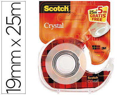 Fournitures de bureau : Ruban adhésif scotch crystal transparent dévidoir carte 19mmx25 + 5m