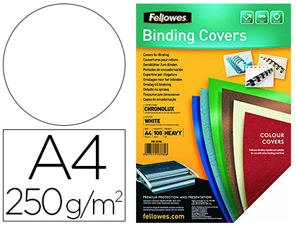 Fourniture de bureau : Couverture fellowes chromolux bristol glacé 250g format a4 coloris blanc paquet de 100